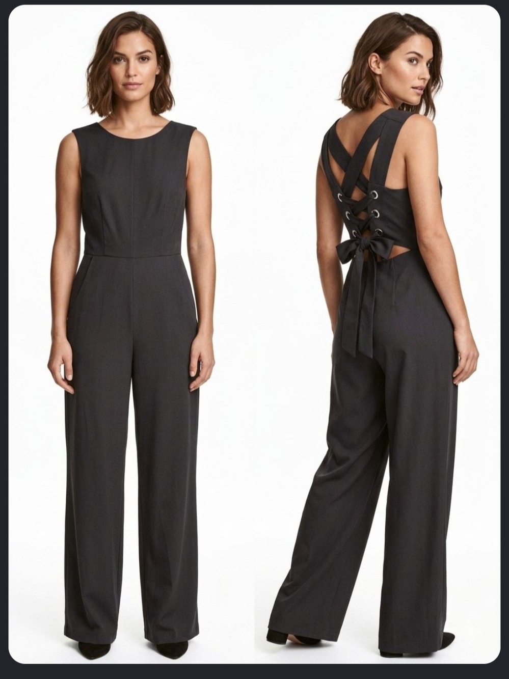 H&M Black Sleeveless Wide-Leg Jumpsuit with Lace-Up Back
